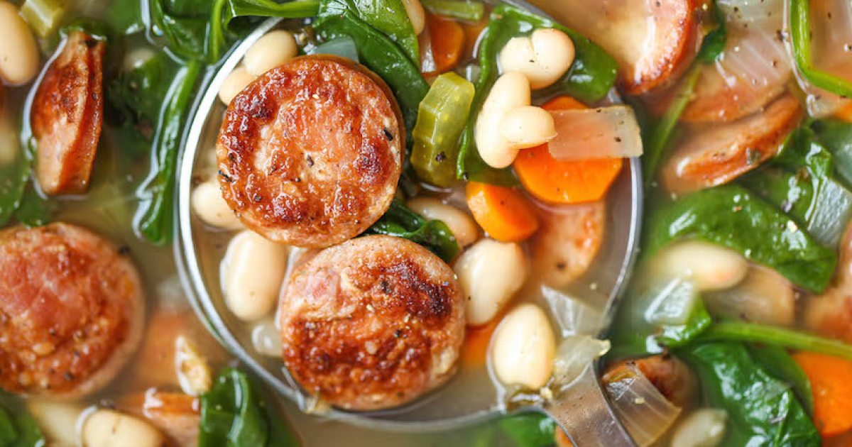 Slow Cooker Cannellini Bean, Spinach & Sausage Soup Ziggys